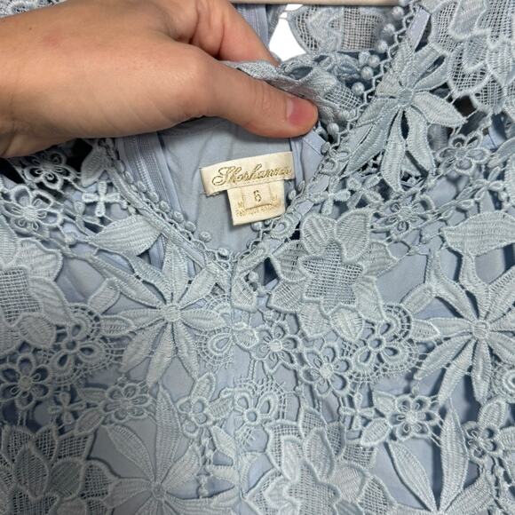 Shoshanna Baby Blue V-Neck Flutter Sleeve Floral Lace Dress - Size 6 - Picture 3 of 6